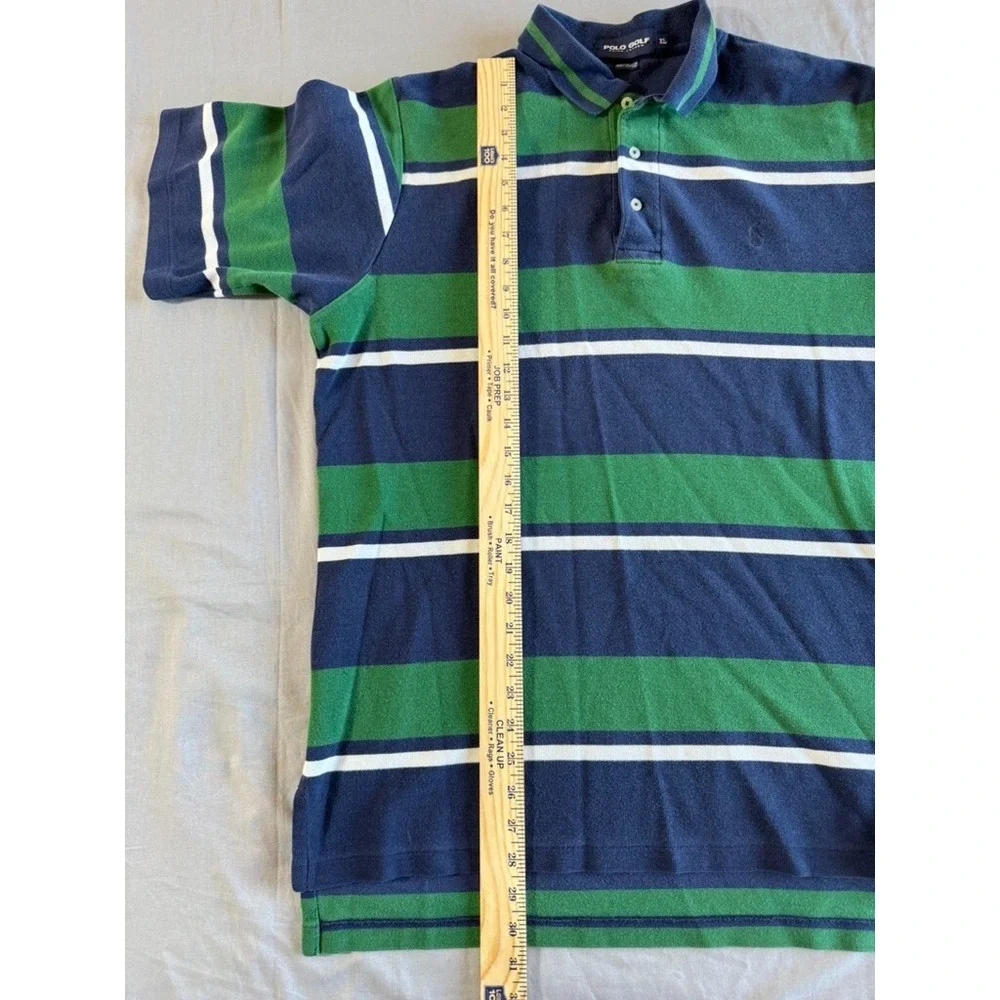 Polo Golf Ralph‎ Lauren Shirt XL Mens Short Sleeve Cotton Wide Strips Blue Green